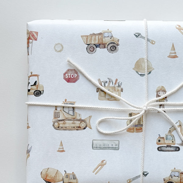 Premium Geschenkpapier I Bagger & Baustelle