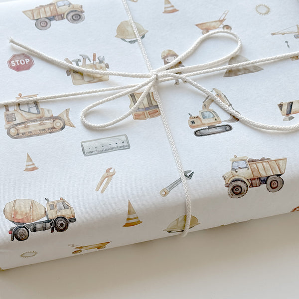 Premium Geschenkpapier I Bagger & Baustelle