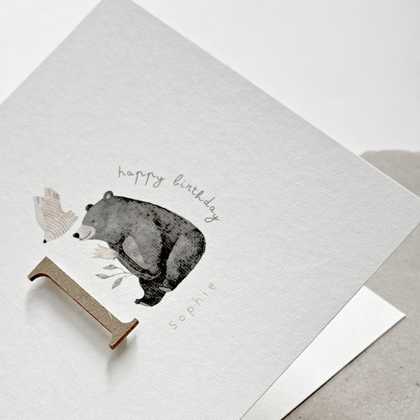 Glückwunschkarte zum Geburtstag I kleiner Bär mit Blume