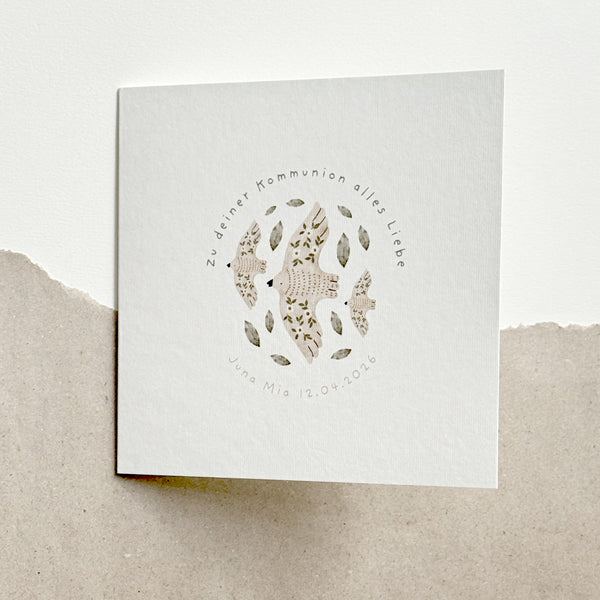 Glückwunschkarte zur Kommunion I Taube & Blüte