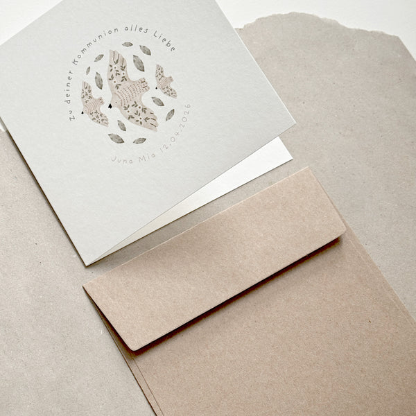 Glückwunschkarte zur Kommunion I Taube & Blüte