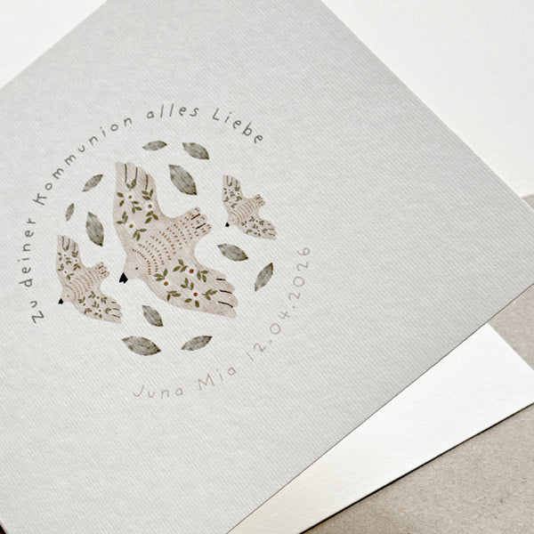Glückwunschkarte zur Kommunion I Taube & Blüte