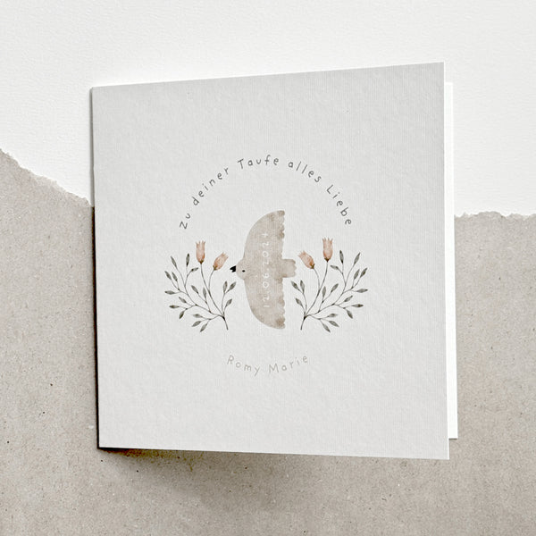 Glückwunschkarte zur Taufe I Taube & Blüte