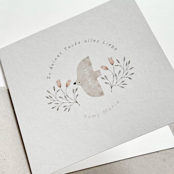 Glückwunschkarte zur Taufe I Taube & Blüte