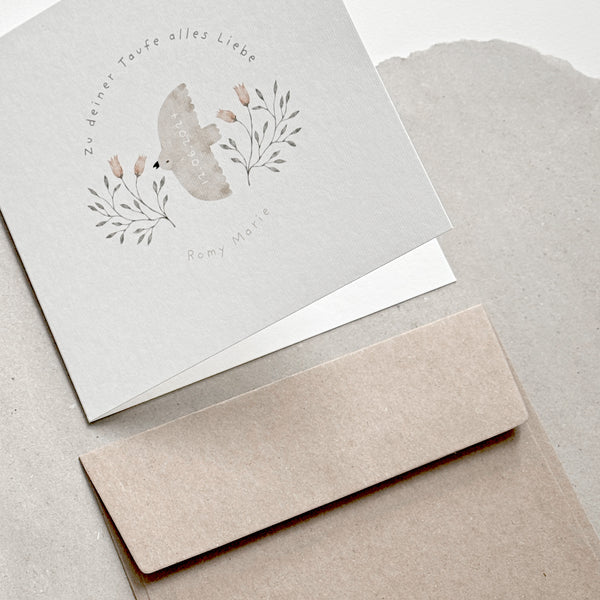 Glückwunschkarte zur Taufe I Taube & Blüte