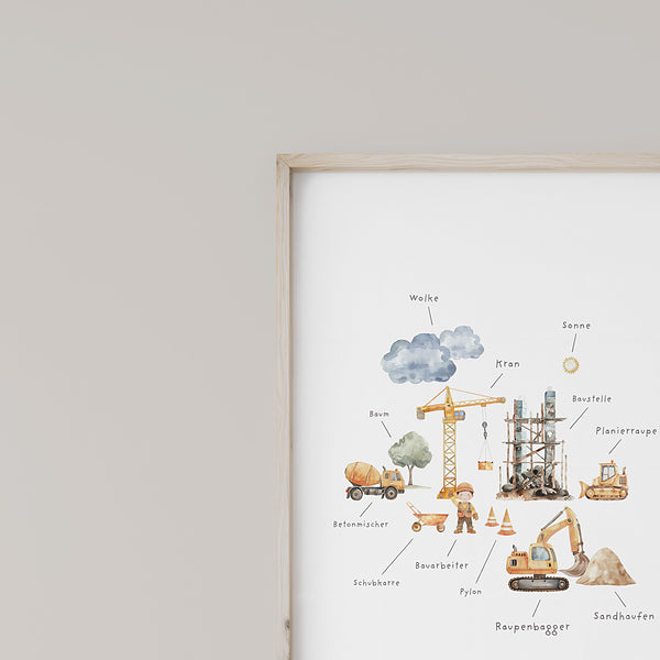 Wandbild Kinderzimmer I Baustelle & Bagger